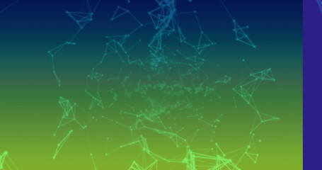 Images of network of connections on blue and yellow background