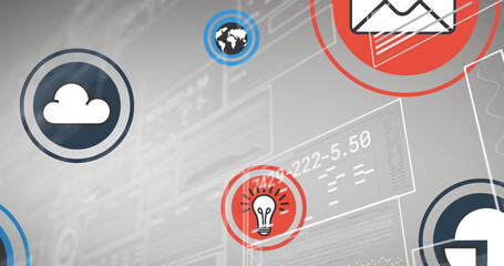 Image of data processing over media icons