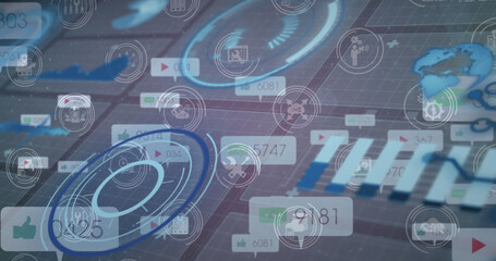 Image of data processing over media icons