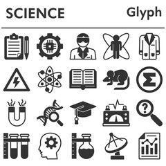 Science icons set - icon, illustration on white background, glyph style