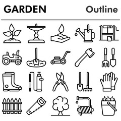 Garden icons set - icon, illustration on white background, outline style
