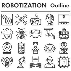 Robotization icons set - icon, illustration on white background, outline style