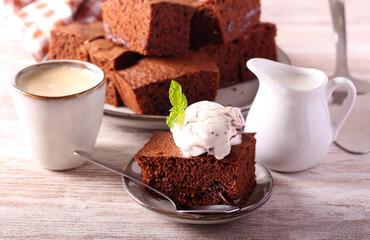 Chocolate coffee cake with chocolate chips,