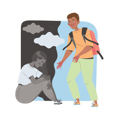 Young Man Character Supporting and Comforting Sad Woman Friend with Problem Vector Illustration