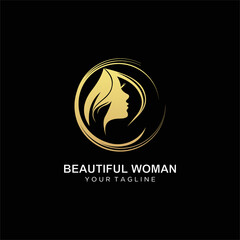 Sillhouette style women's hairstyle beauty salon logo Template