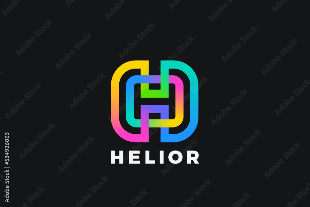 Poster letter h logo design loop infinite vector template colorful linear style. monogram logotype looped i
