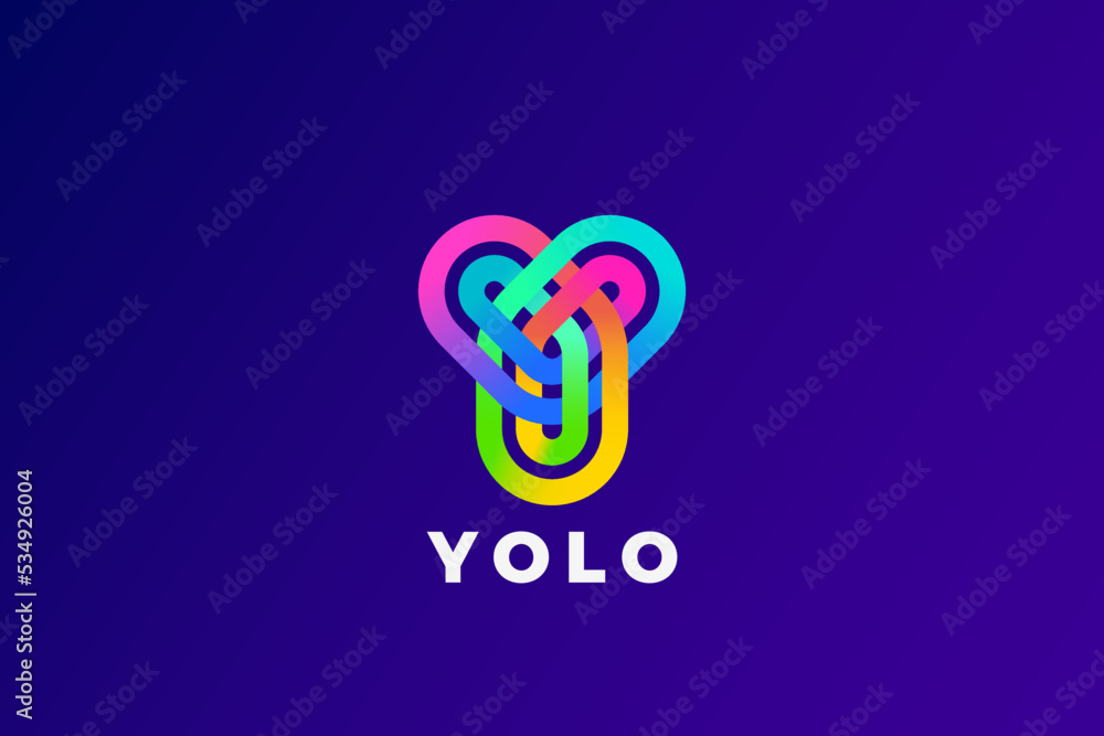 Poster letter y logo design loop infinite vector template colorful linear style. monogram logotype looped i