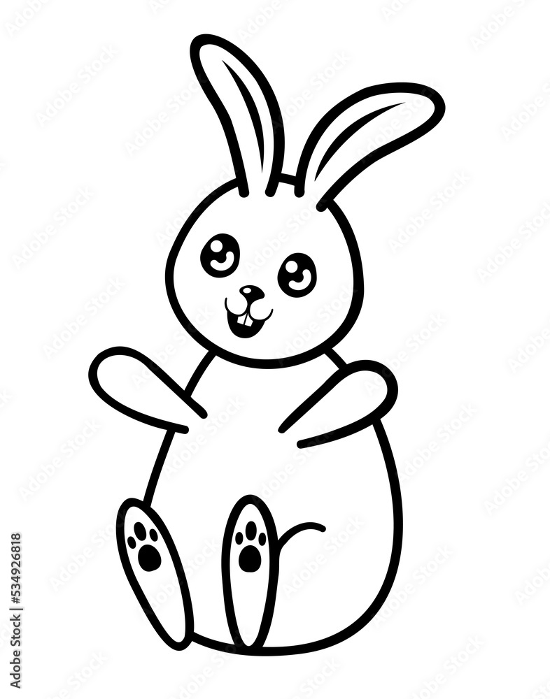 Wall mural Cartoon bunny line art illustration. PNG with transparent background.