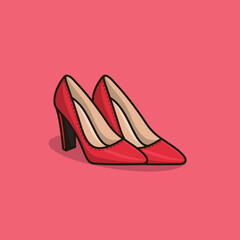 A pair of red women's high-heeled shoes vector icon illustration. Beauty and fashion, High heel, footwear, Beauty, Fashion, Footwear design, events celebration, High heel.