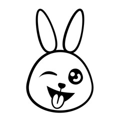 Line art bunny emoticon. PNG with transparent background.