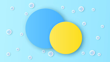 Circle frame template for summer and spring decorated with water bubble and blank space. Modern summer frame background. Paper cut and craft style. vector, illustration.