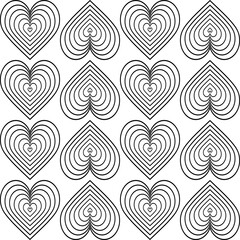 Seamless modern pattern. Line art vector. Isolated black heart-shaped elements on a white background. For background, fill, packaging, prints, banners, textiles, fabrics, cards, and wallpaper design.