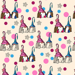 seamless pattern with gnome , pink and blue