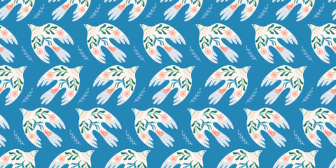 Doves of peace. Vector seamless pattern. Background for paper, packaging, wallpaper, fabric and other