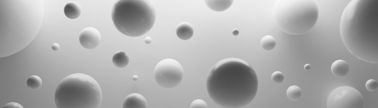 3d render of a  white spheres on a grey background.Digital image illustration.