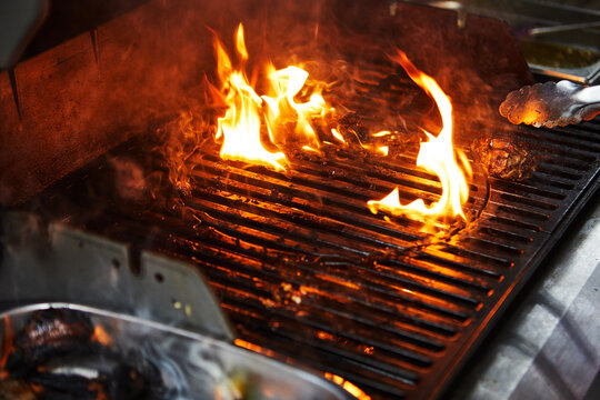 delicious grilled meat  over the coals on a barbecue