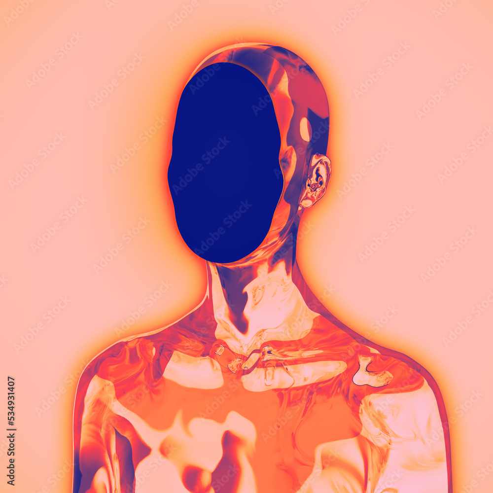 Poster abstract creative illustration from 3d rendering of colorful female bust figure with flat anonymous 