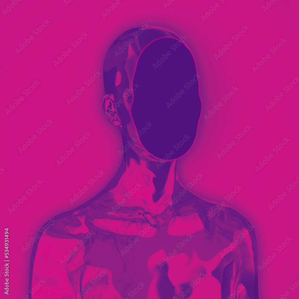 Poster abstract creative illustration from 3d rendering of colorful female bust figure with flat anonymous 