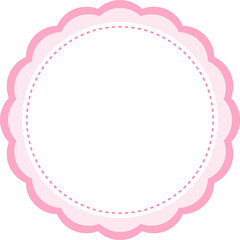 pink scallop round frame with white blank template on transparent background illustration, circle border, sticker png, clip art