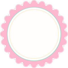 pink scallop round frame with blank template on transparent background illustration, circle border, sticker png, clip art