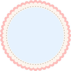 pink ,cream,blue scallop round frame with blank template on transparent background illustration, circle border, sticker png, clip art