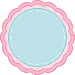 pink scallop round frame with green  blank template on transparent background illustration, circle border, sticker png, clip art,cut out object    