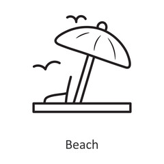 Fototapeta na wymiar Beach Vector outline Icon Design illustration. Travel Symbol on White background EPS 10 File