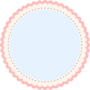 recommend clip art: pink ,cream,blue scallop round frame with blank template on transparent background illustration, circle border, sticker png, clip art