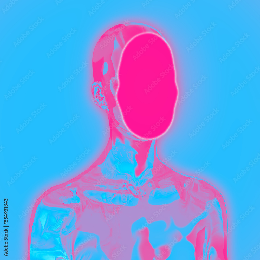 Poster abstract creative illustration from 3d rendering of colorful female bust figure with flat anonymous 