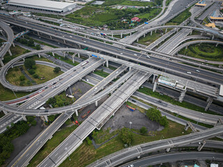 Fototapeta na wymiar Aerial view city junction cross road with vehicle