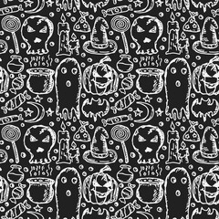 Seamless halloween pattern. Doodle halloween background