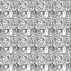 Fototapeta na wymiar Seamless halloween pattern. Doodle vector halloween background