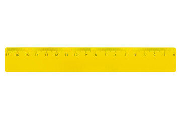 Yellow ruler for left-handers, with a metric scale for measurements from right to left from zero to 30 centimeters