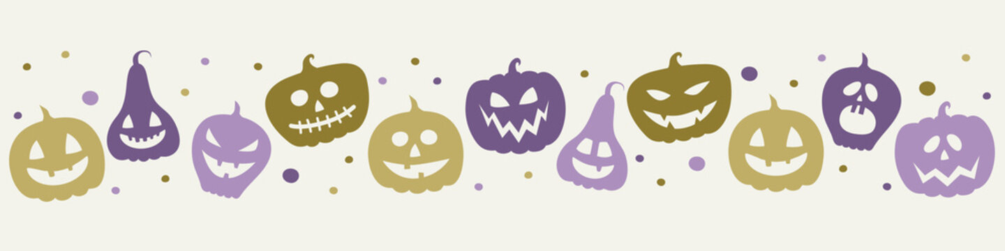 Halloween Banner With Funny Pumpkin Lanterns. Vector