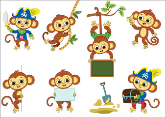 Vector illustration set of monkey character in different poses.