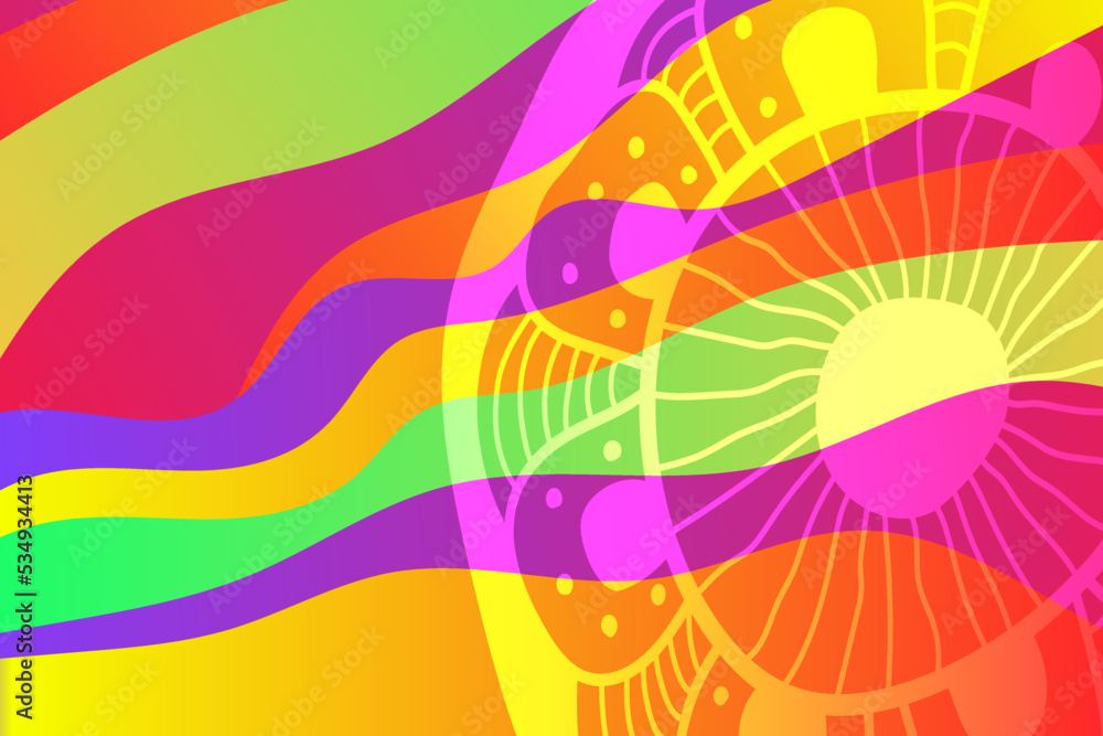 Poster abstract vector color background with waves and flower.
