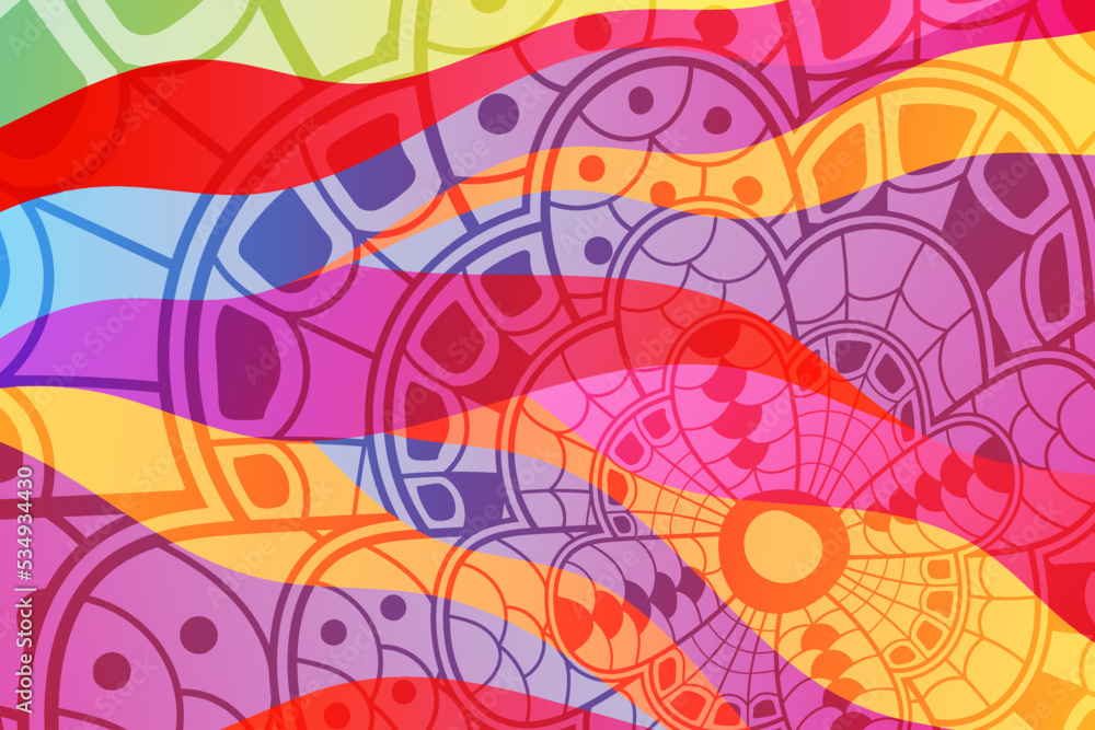 Poster abstract vector color background with waves and flower.