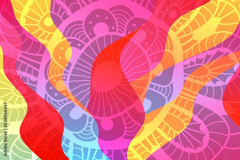 Poster abstract vector color background with waves and flower.