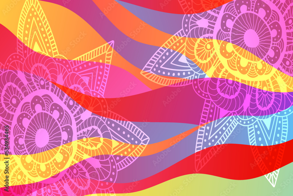 Poster abstract vector color background with waves and flower.