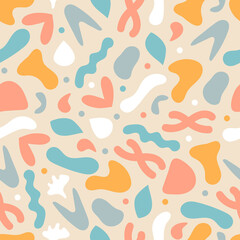 Seamless pattern design. Abstract doodle shapes for surface printing and textile. Elegant all over repeat textured background