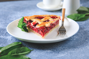 Tasty homemade American cherry pie. Delicious Homemade Cherry Pie with a Flaky Crust