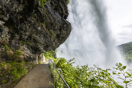 The spectacular Steindalsfossen waterfall near Bergen in Norway