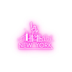 Fototapeta premium Linear New York City Skyline with Typographic Design neon icon
