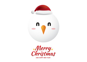 Snow man smiling head with Merry Christmas and Happy New Year text isolated on transparent background. Christmas card. greeting card. Vector Flat style illustration.