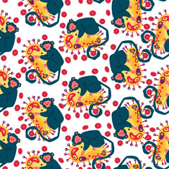 Monkey pox. Vector illustration epidemic virus. Microbes close up. Infectious disease. Pattern. Light background, wallpaper, cartoon style