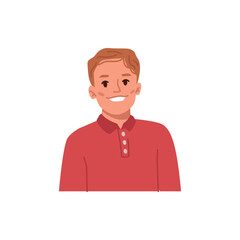 Portrait of happy cheerful boy, isolated kid avatar. Smiling male character, preteen or school student. Young teenager child. Vector in flat cartoon style