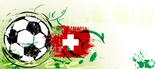 Foto auf Alu-Dibond soccer or football illustration for the great soccer event with paint strokes and splashes, switzerland national colors © Kirsten Hinte