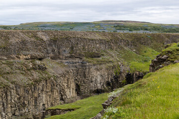 look into the canyon of the Gulfoss waterfall in  Haukadalur, Iceland
