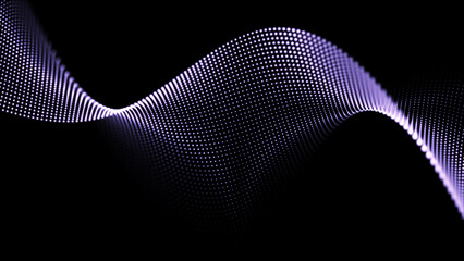 Digital wave with dots on the dark background. The futuristic abstract structure of network connection. Big data visualization. 3D rendering.