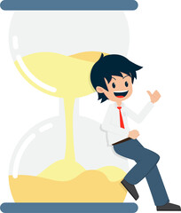Salary Man Leaning on a Giant hourglass